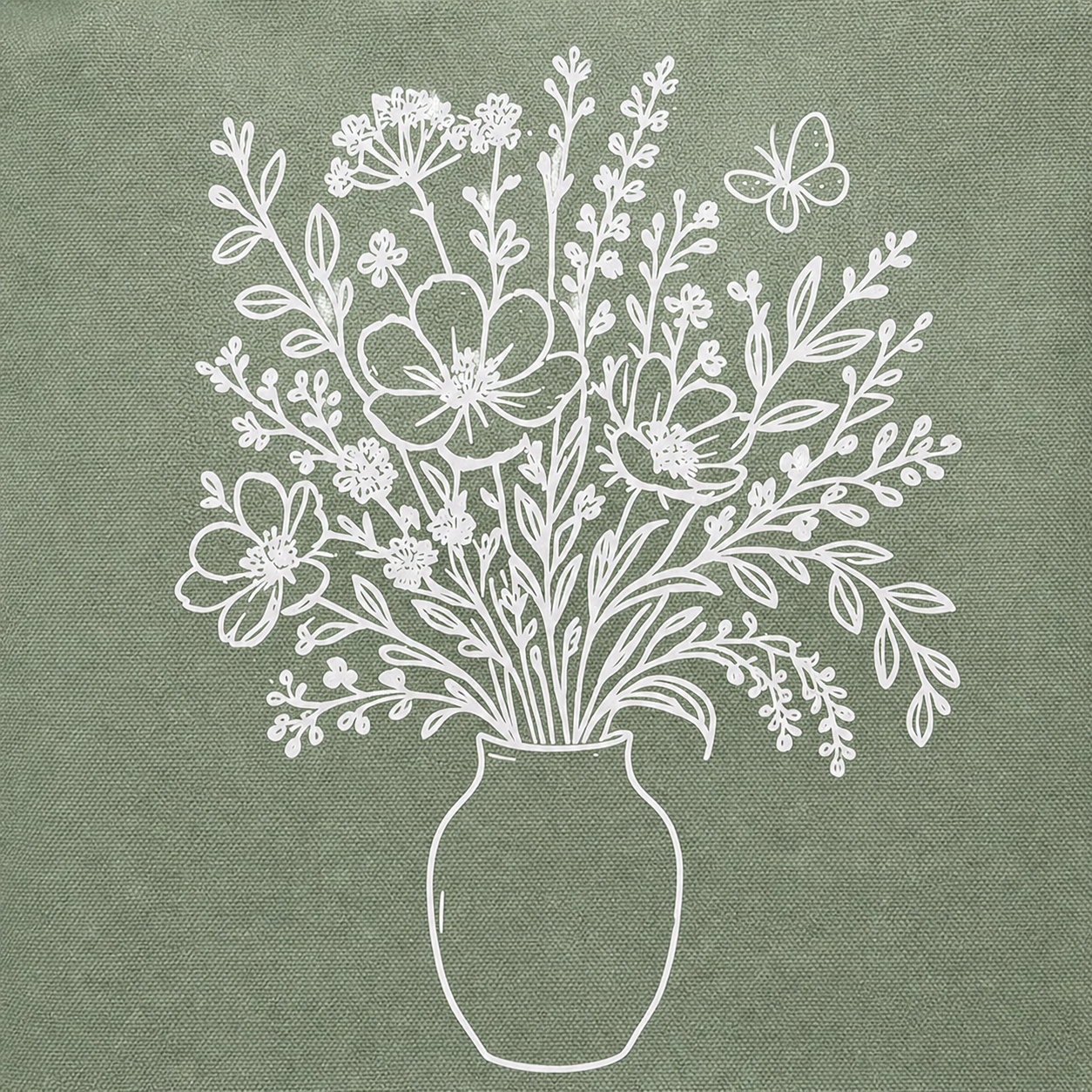 White floral bouquet in a vase on a green background