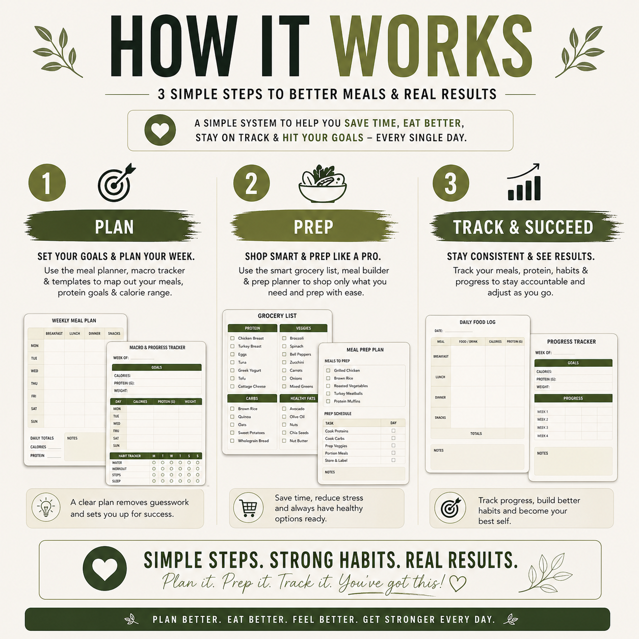 Infographic on meal planning with steps to better meals and real results.